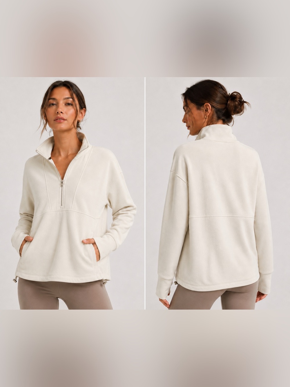 🌺 Varley Oatmeal Ribbed 3/4 Zip Pullover